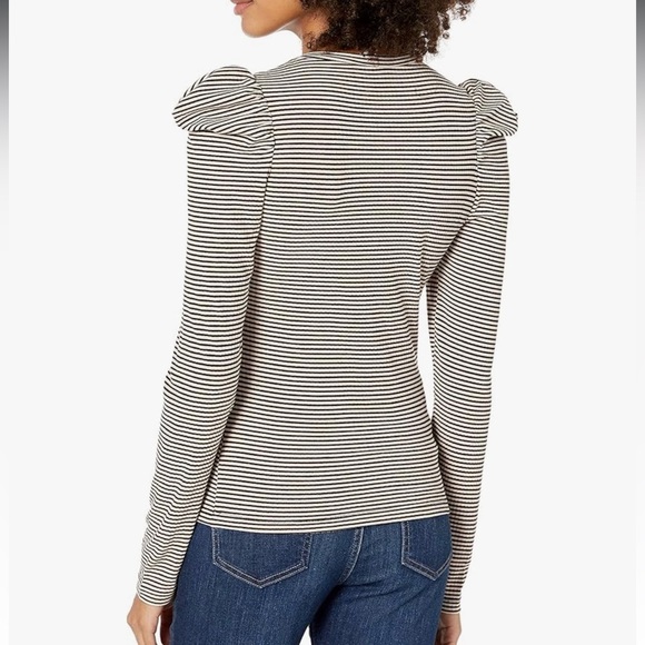 NWT Ella Moss Sandy Drape Gray Striped Top Fitted Puff Shoulder V-Neck Size S - Picture 3 of 9
